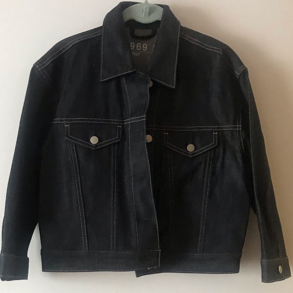 New. GAP 1969 Oversized Crop Denim Jacket | Cropped Sleeves: Dark Blue Small - Picture 10 of 15